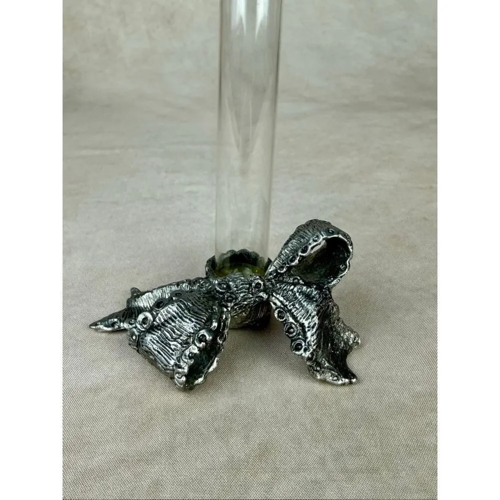 Vintage Glass & Metzke Pewter Bud Vase Single Flower Beautiful Ribbon Base